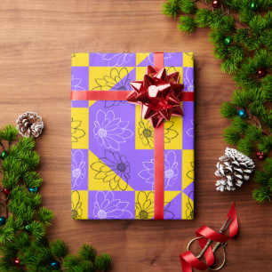 Papel De Regalo Purple gold Checkers and Flowers pattern