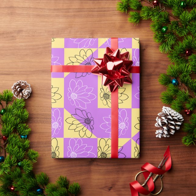 Papel De Regalo Purple gold Flower seamless Checkerboard pattern (Regalo de vacaciones)