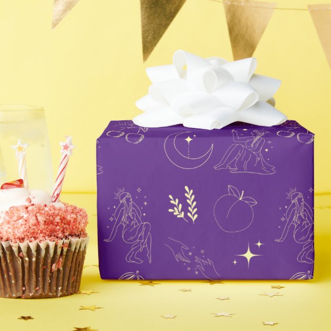Papel De Regalo Purple Gold Goddess Tattoo Pattern  (Fiesta de cumpleaños )