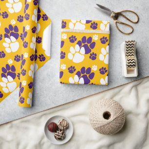 Papel De Regalo Purple, Gold y White Pawprint
