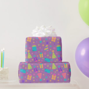 Papel De Regalo Purple Happy Birday Gorras Y Regalos