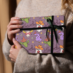 Papel De Regalo Purple Howdy Ghost Halloween Gótico
