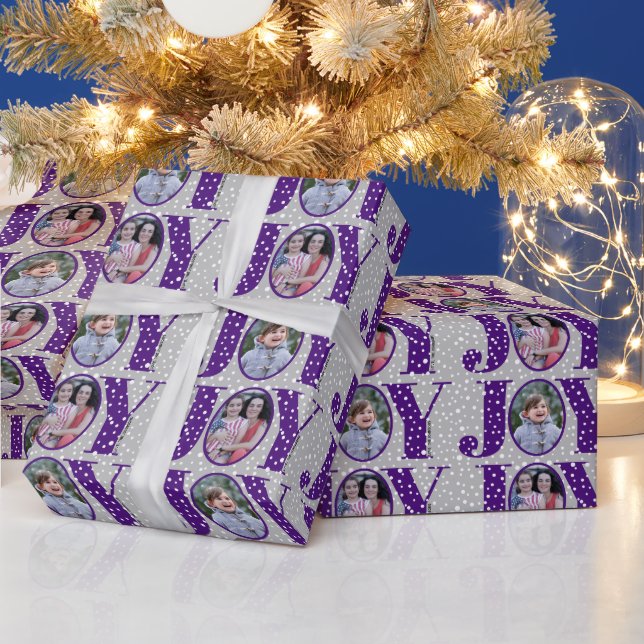 Papel De Regalo Purple JOY y snowflakes dos Navidades de fotos (Vacaciones)