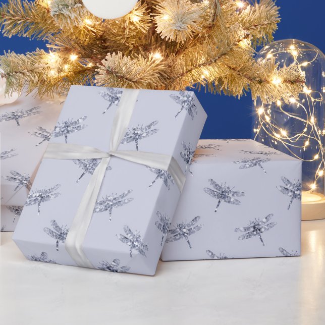 Papel De Regalo Purple Lavender Glitter Dragonflies (Vacaciones)