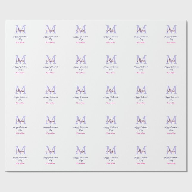 Papel De Regalo Purple pastel happy Valentine's day pink monogram  (Superficie plana)