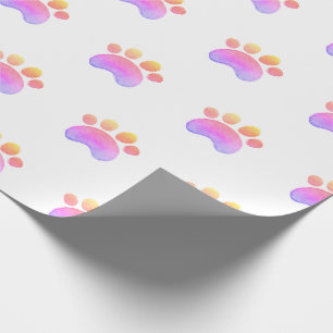 Papel De Regalo Purple Paw Imprime acuarela de perro de gato