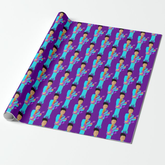 Papel De Regalo Purple Pixie – Funk Legend Pattern Wrapping Paper (Desenrollado)