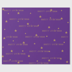 Papel De Regalo Purple & Tan Merry Christmas Star Gift Wrap