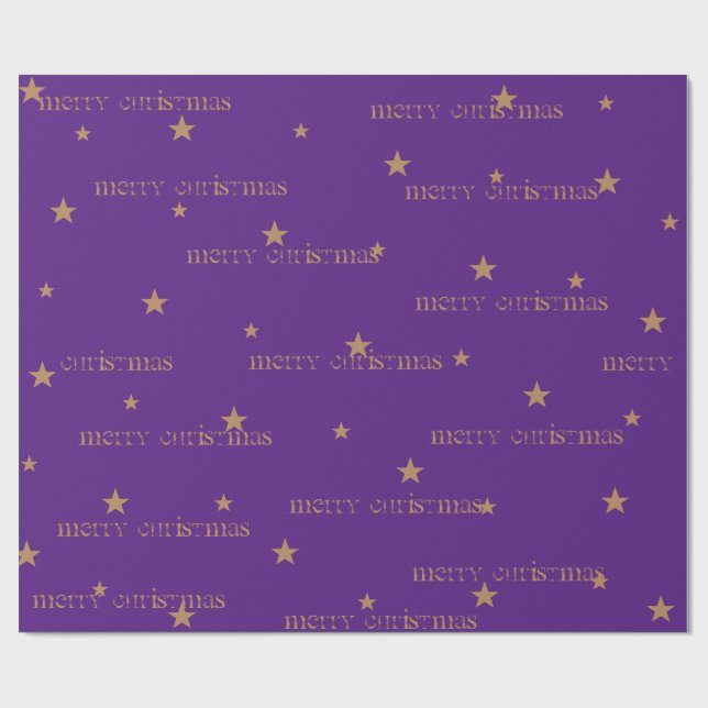 Papel De Regalo Purple & Tan Merry Christmas Star Gift Wrap (Superficie plana)
