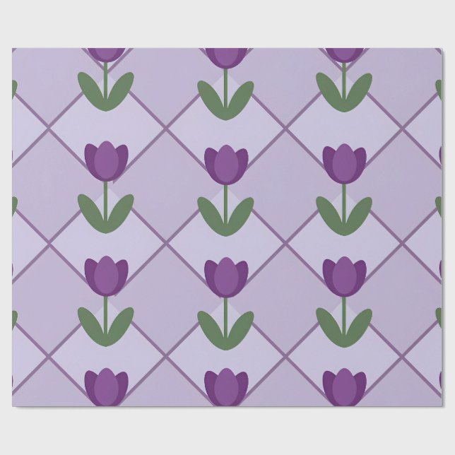 Papel De Regalo Purple Tulip Pattern – Geometric Floral Seamless (Superficie plana)