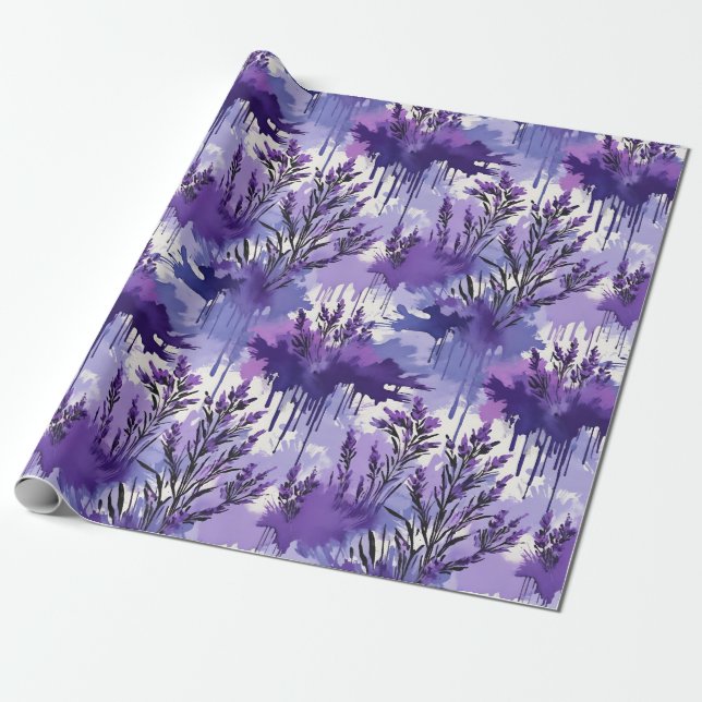 Papel De Regalo Purple Watercolor with Florals (Desenrollado)