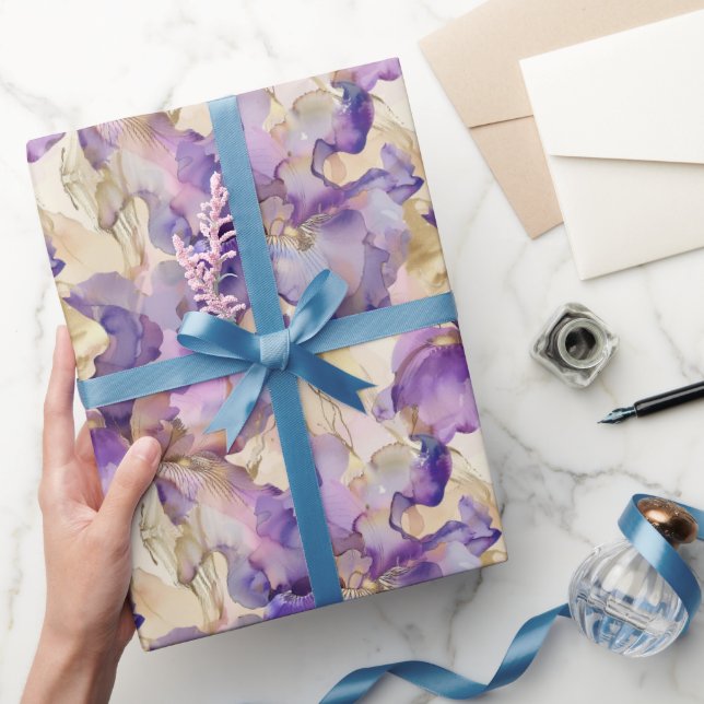 Papel De Regalo Purple White Gold Abstract Floral Birthday (Regalar)