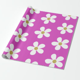 Papel De Regalo Purple White Simple Daisy Gold