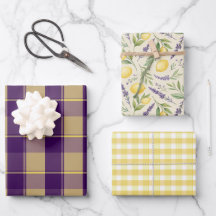Papel de regalo púrpura amarillo limón margarita c