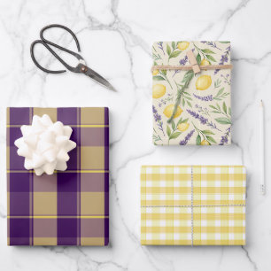 Papel de regalo púrpura amarillo limón margarita c