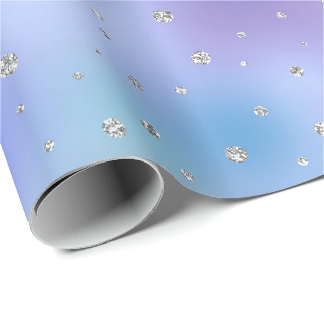 Papel De Regalo Púrpura Aqua Silver Sparkle Confetti (Esquina del rollo)