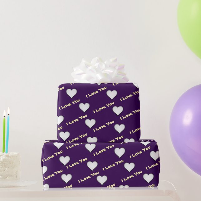 Papel De Regalo Púrpura con corazón blanco (Regalos de fiesta)