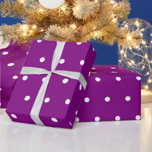 Papel de regalo púrpura con lunares blancos chic