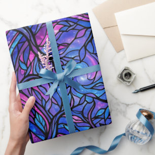 Papel de regalo púrpura cósmico de bosque abstract