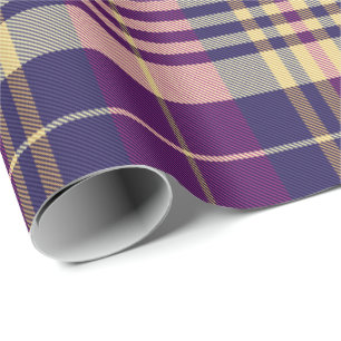 Papel De Regalo Púrpura, dorada y azul Tartán