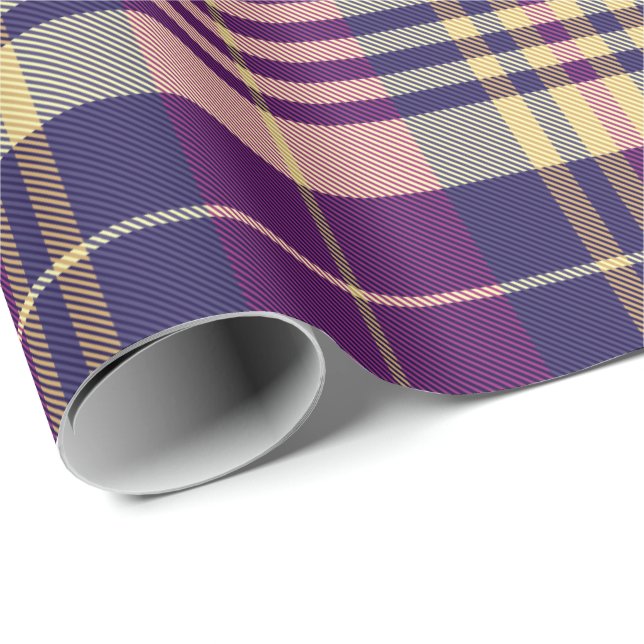 Papel De Regalo Púrpura, dorada y azul Tartán (Esquina del rollo)