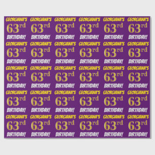 Papel De Regalo Púrpura, Faux/Imitation Gold, "63rd BIRTHDAY"