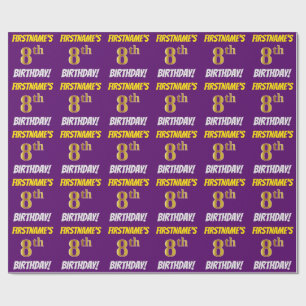 Papel De Regalo Púrpura, Faux/Imitation Gold, "8vo cumpleaños"