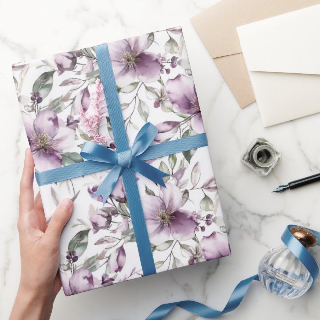 Papel De Regalo Púrpura Floral Boda Bridal Cumpleaños Su Boda (Regalar)