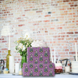 Papel De Regalo Púrpura Pastel Conejito Floral Pascua Acuarela