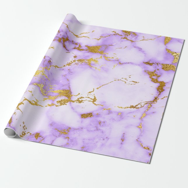 Papel De Regalo Púrpura Pastel de oro Blanco Mármol Brillo brillan (Desenrollado)