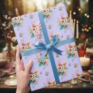 Papel De Regalo Púrpura Pastel Floral Cruz de Acuarela Pascua