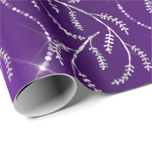 Papel De Regalo Púrpura Plum Sparkly Laurel Diamantes Plata
