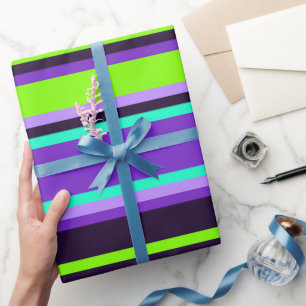 Papel De Regalo Púrpura rayada, Aqua & Chartreuse Regalo moderno