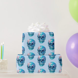 Papel De Regalo Púrpura Rosa Azul Calavera Azul Claro Halloween