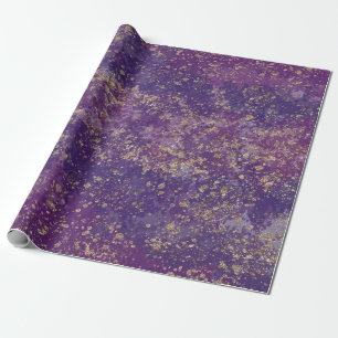 Papel De Regalo Púrpura y dorado con salpicaduras Glam moderno