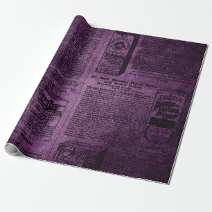 Papel De Regalo Púrpura y negro Grunge Periódico Vintage Deteriora
