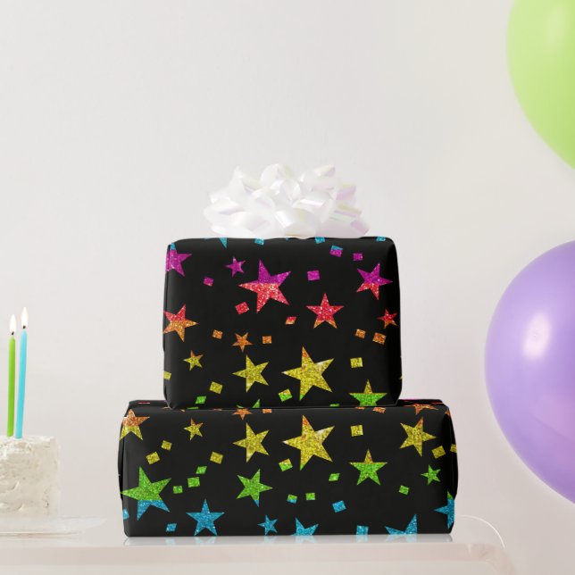 Papel De Regalo Purpurina arcoiris estrellas Bodas Navidades Cumpl (Regalos de fiesta)