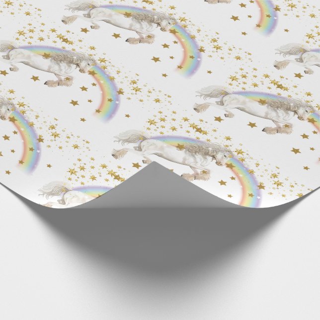 Papel De Regalo Purpurina arcoiris Fiesta de Unicornio (Esquina)