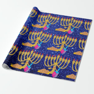 Papel De Regalo Purpurina azul lindo Jánuca de Menorah y de