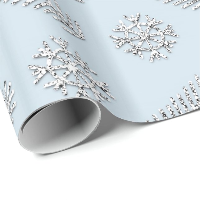 Papel De Regalo Purpurina Azul Navidad Árbol vacaciones Copos de n (Esquina del rollo)
