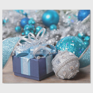 Papel De Regalo Purpurina azul, paracaídas plateado, ornamentos, N