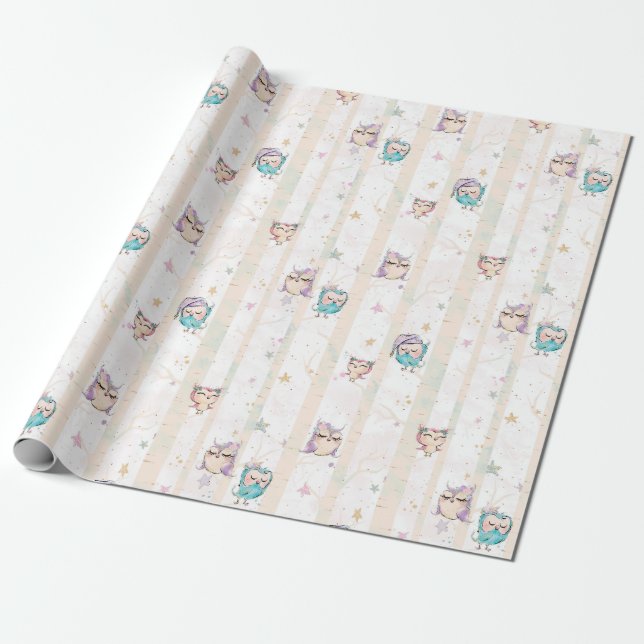 Papel De Regalo Purpurina azul púrpura rosado de madera del bosque (Desenrollado)