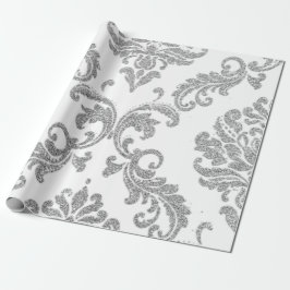 Papel De Regalo Purpurina blanco metálico Damask Silver Gray Royal