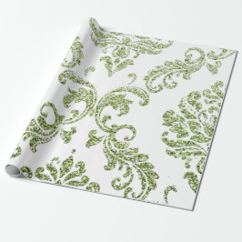 Papel De Regalo Purpurina blanco metálico real de Damask Mint Gree