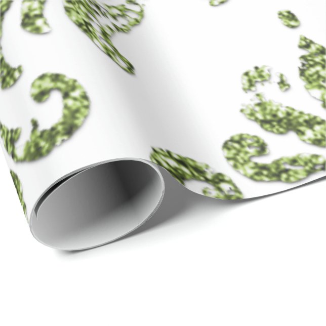 Papel De Regalo Purpurina blanco metálico real de Damask Mint Gree (Esquina del rollo)