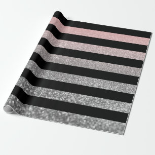 Papel De Regalo Purpurina brillo secuencial de banda negra rosa pl