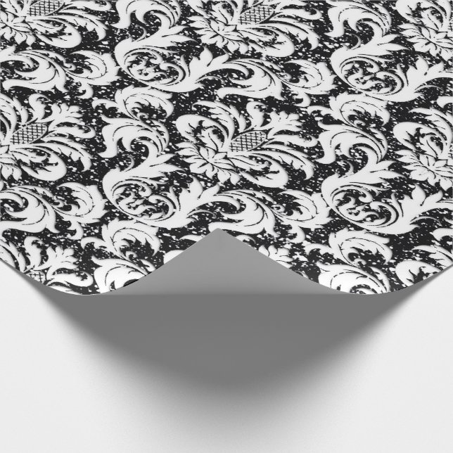 Papel De Regalo Purpurina Damask Black White Elegant Royal (Esquina)