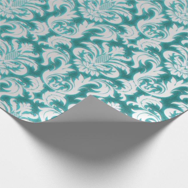 Papel De Regalo Purpurina Damask Mint Silver Gray Royal Velvet (Esquina)