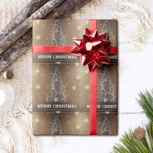 Papel De Regalo Purpurina de árbol de Navidad y copos de nieve   O