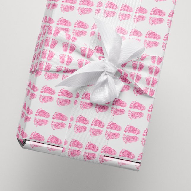 Papel De Regalo Purpurina de Baby Shower Chica Rosa Blanca Pies (Baby Shower Glitter Girl Pink Rose White Feet Wrapping Paper)